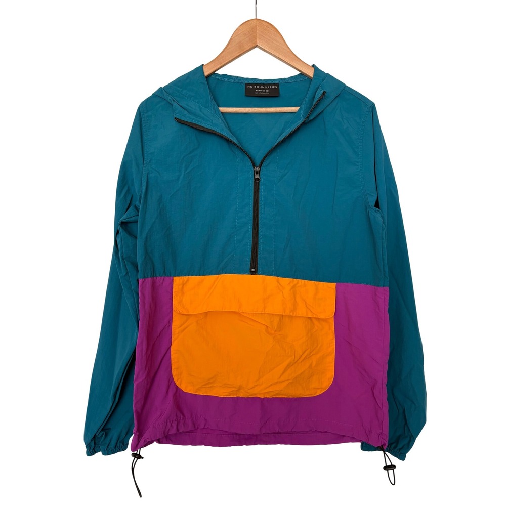 No Boundaries Vintgae Colorblock Windbreaker Hiking Trekking Half Zip Hooded XS